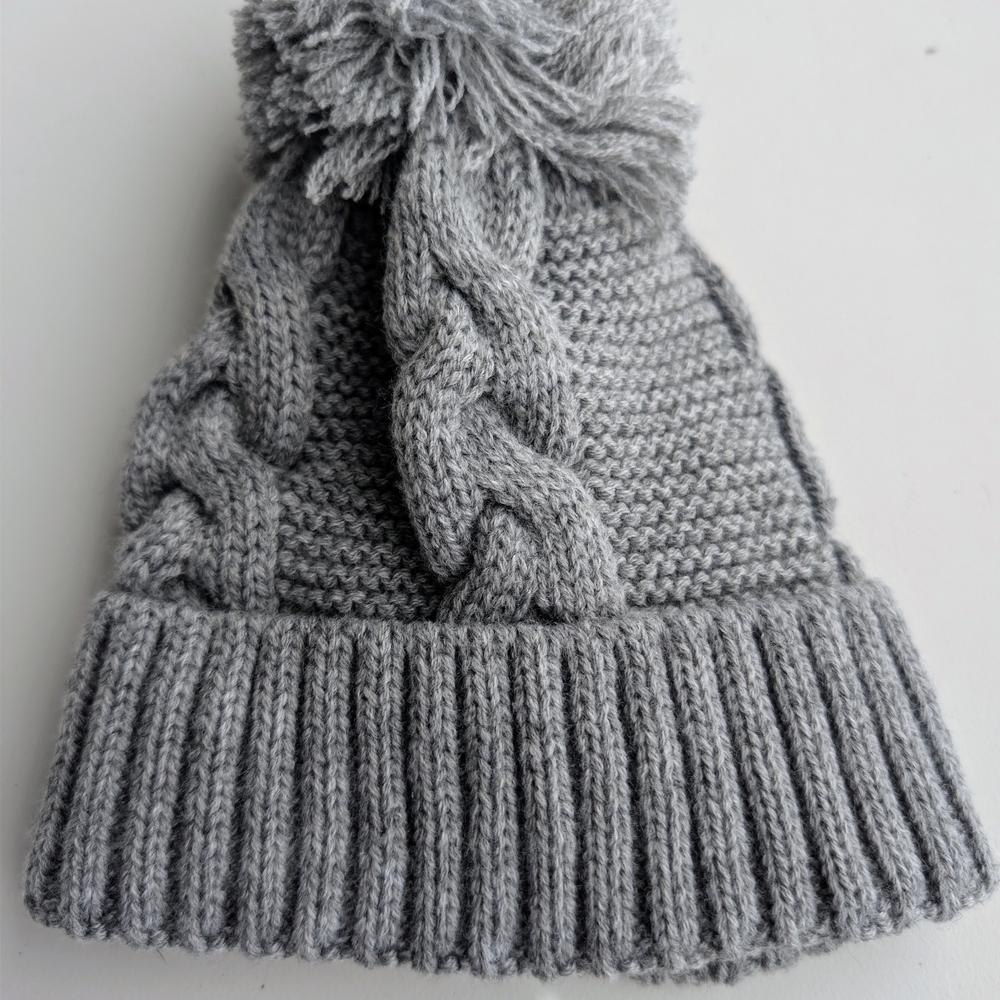 Cozy Gray Knit Pom-Pom Beanie for Infant